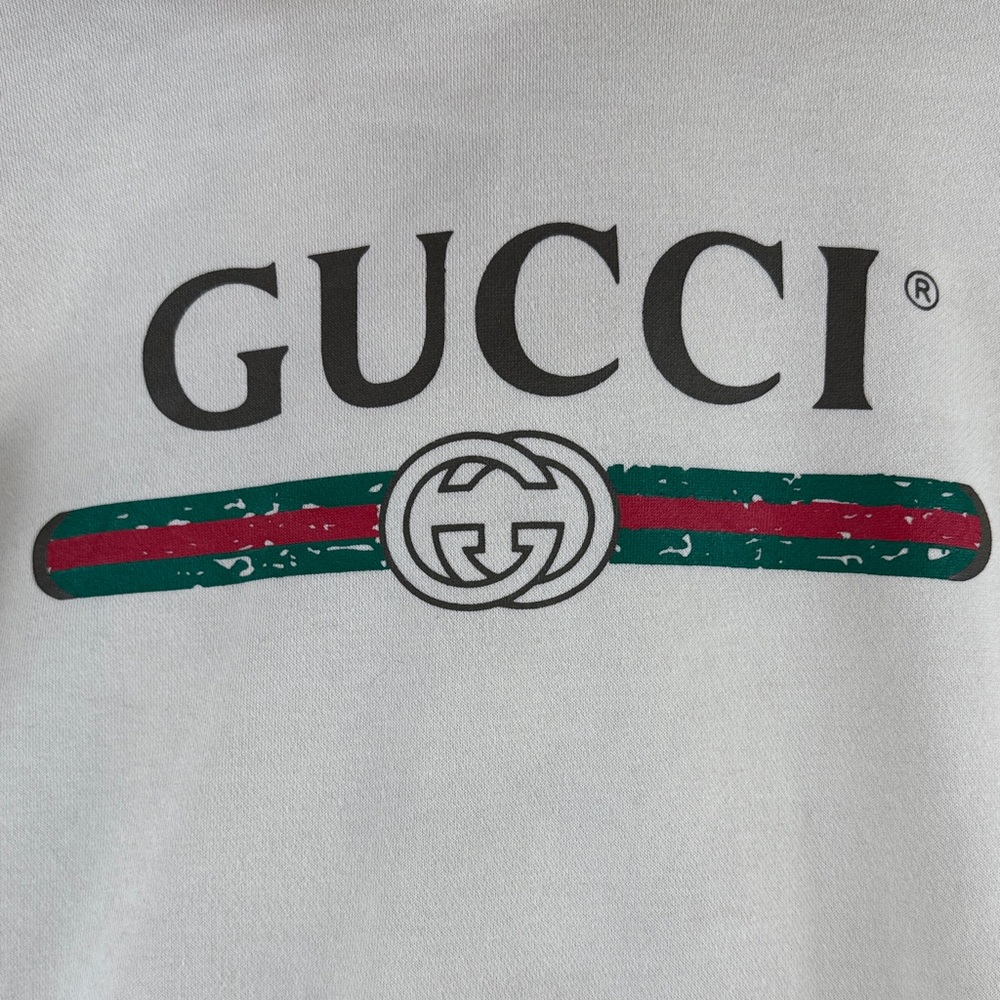 Gucci Cream Pullover Hoodie with Green and Red Stripe Logo - Picture 2 of 11